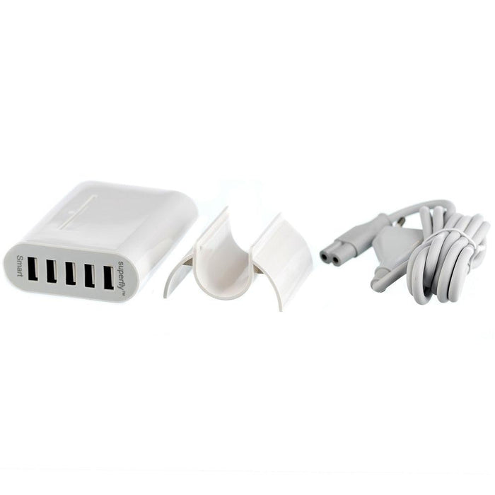 Superfly 5 Port USB Desktop Charging Tower – White