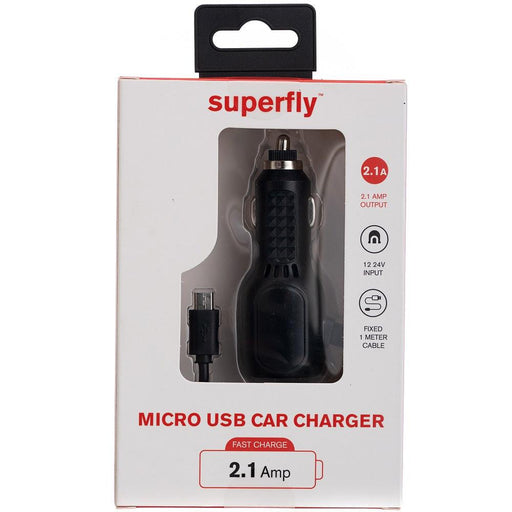 Superfly 2.1A Micro USB Fixed Car Charger - Black