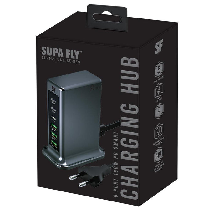 Fast Charge Multi-Device Hub | Power Delivery 190W 6 Port Charge Station | Signature Series Supa Fly