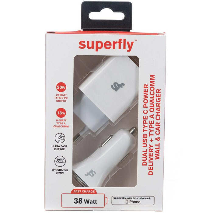 Superfly 38W Dual USB PD Wall + Car Charging Kit