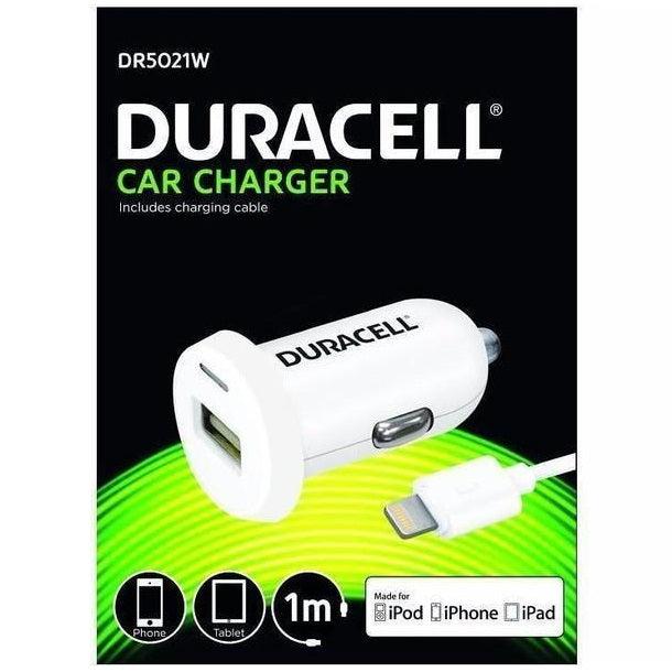 Duracell 2.4A USB Car Charger with 1m Lightning Cable - White