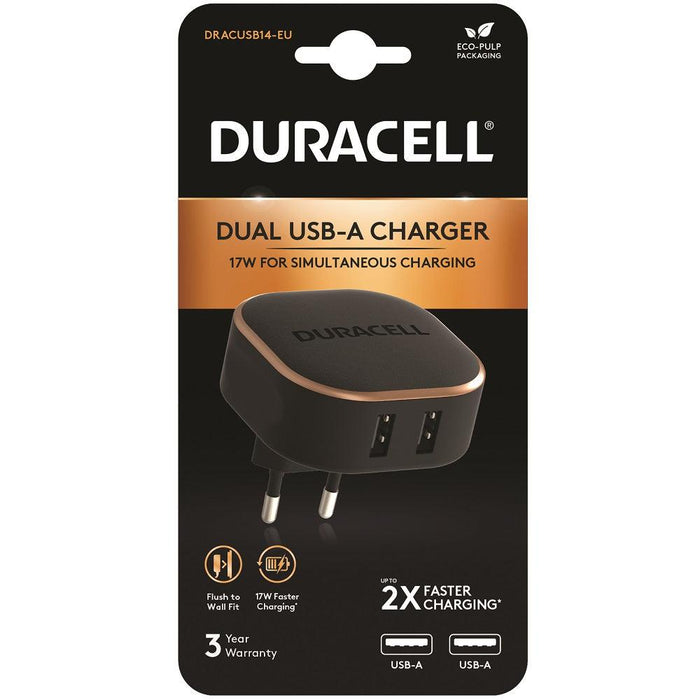 Duracell 17W Dual USB Wall Charger - Black