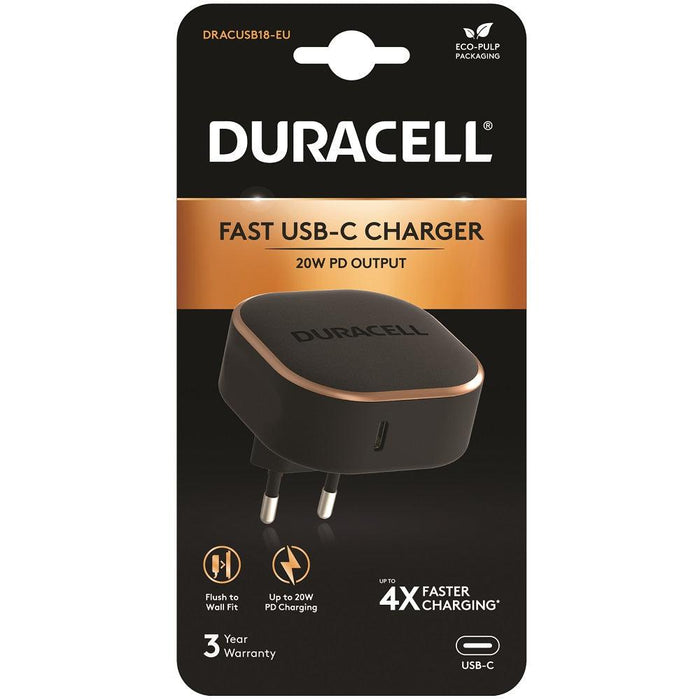 Duracell 20W PD Fast USB-C Wall Charger - Black