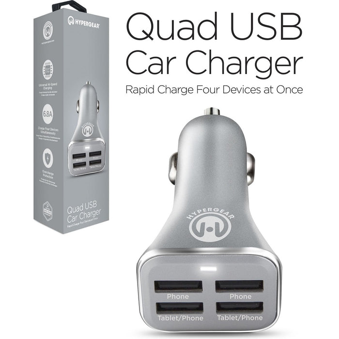 HyperGear Quad USB Car Charger - Silver