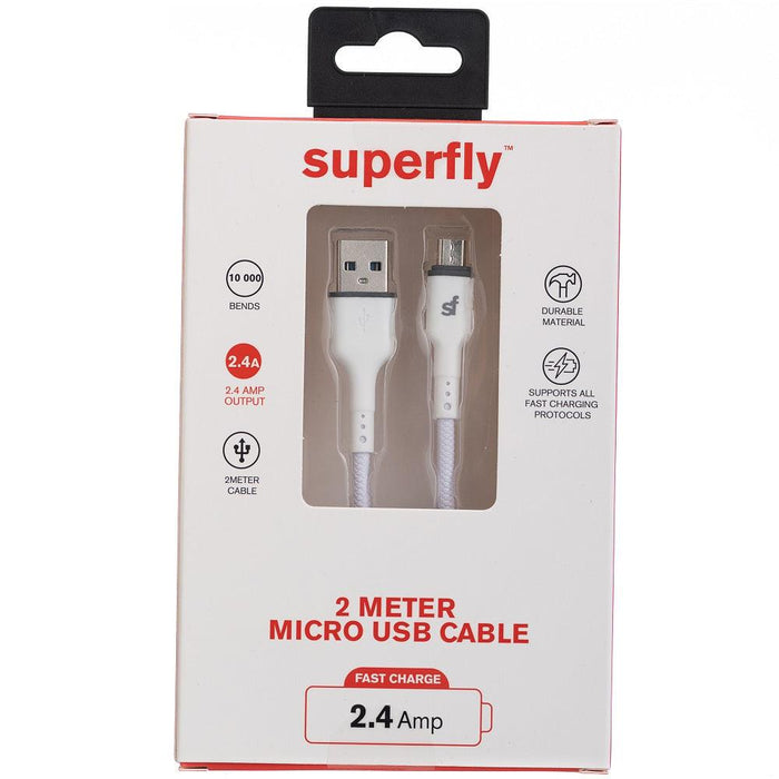 SUPA FLY 2m 2.4A Micro USB Cable - White