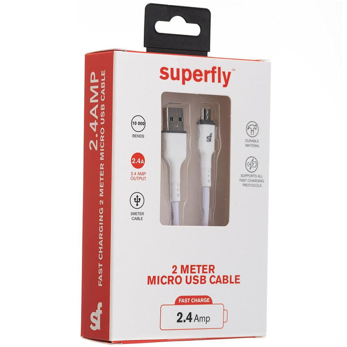 SUPA FLY 2m 2.4A Micro USB Cable - White