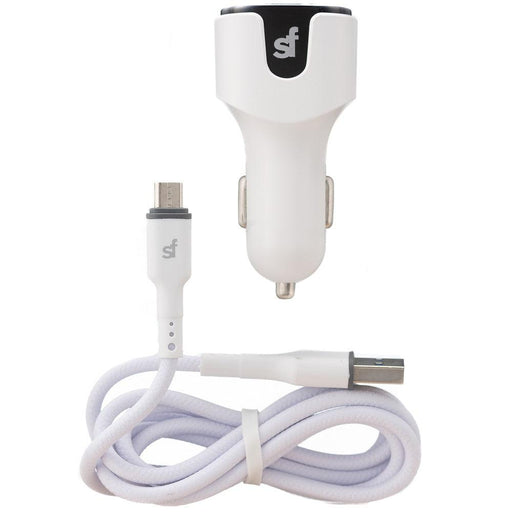 Superfly 3.4A Dual USB Car Charger with Micro USB Cable - White