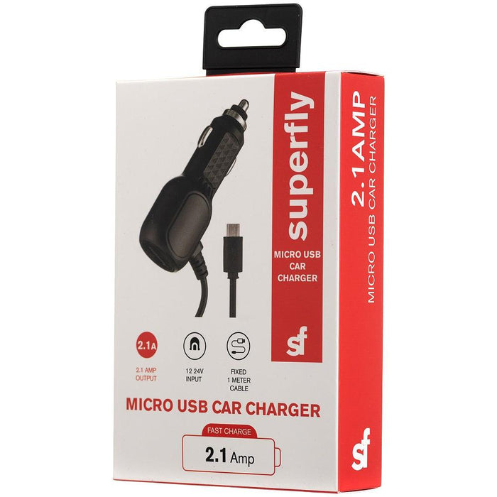 Superfly 2.1A Micro USB Fixed Car Charger - Black
