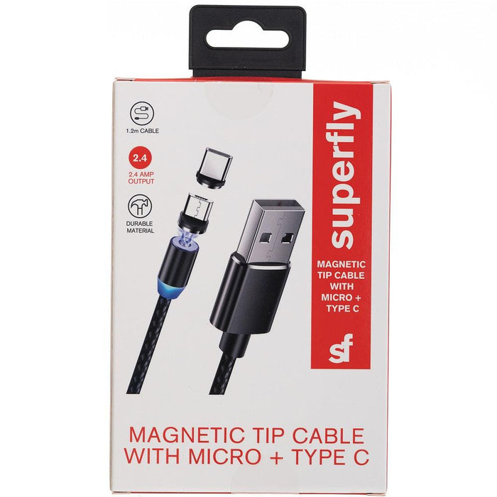 Superfly Magnetic Tip Cable with Micro USB & USB Type C