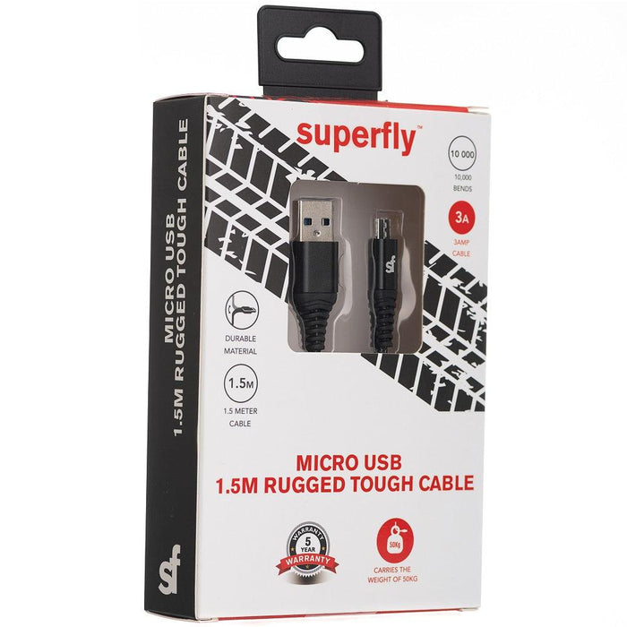 Superfly 1.5m Micro USB Rugged Tough Cable - Black