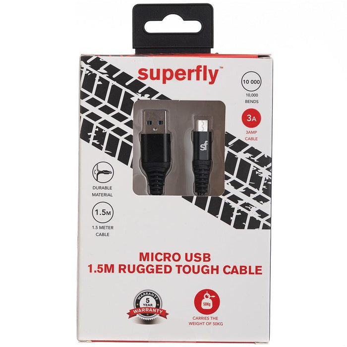 Superfly 1.5m Micro USB Rugged Tough Cable - Black