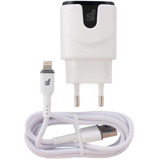 Superfly 3.4A Dual USB Wall Charger with Lightning Cable - White