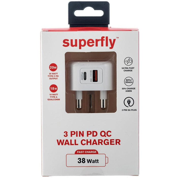 SUPA FLY 3Pin PD QC Wall Charger - White
