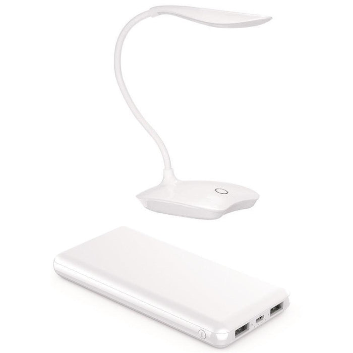 SUPA FLY 10000mAh Powerbank with Rechargeable LED Desk Lamp - White