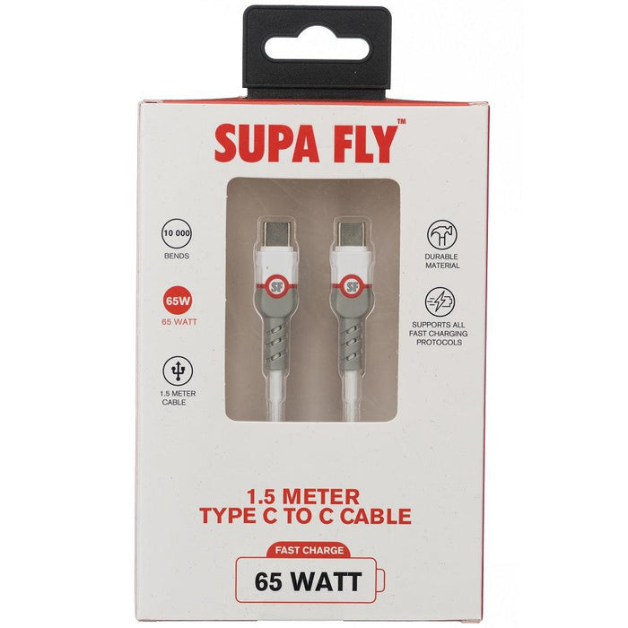 SUPA FLY 1.5m 65W USB Type C Cable – White