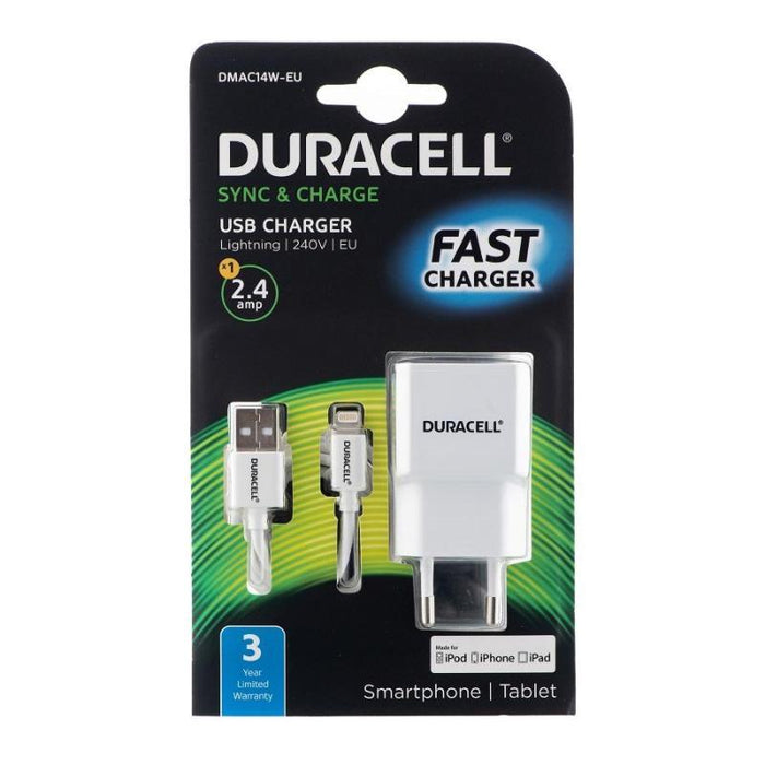 Duracell Wall Charger with Lightning Cable 2.4A (White)_DMAC14W-EU_5055190191910_Accessory Lab