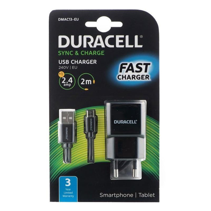 Duracell Wall Charger with Micro USB Cable 2.4A (Black)_DMAC13-EU_5055190191903_Accessory Lab