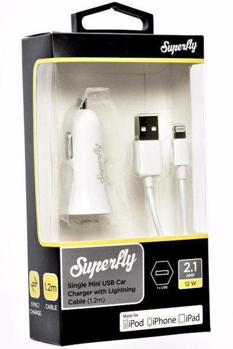 Superfly Single USB Car Charger (2.1A Lightning) (White)_SFCC-21L-WHT_9318018120193_Accessory Lab